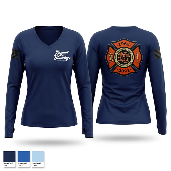 Womens Long Sleeve Vneck Shirt, Bryant Gladney Foundation, EMS/EMT, Teamtime, Team time, sublimation, custom sports apparel, team uniforms, spirit wear, spiritwear, sports uniforms, custom shirts, team store, custom team store, fundraiser sports, apparel fundraiser