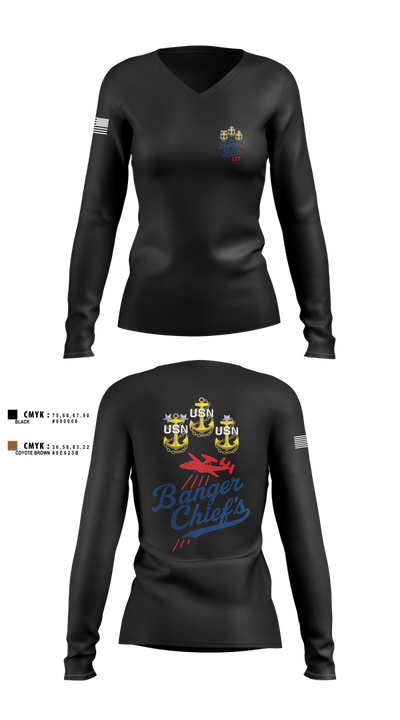 VAW-117 15130068 Women's Long Sleeve V-neck Shirt - 2
