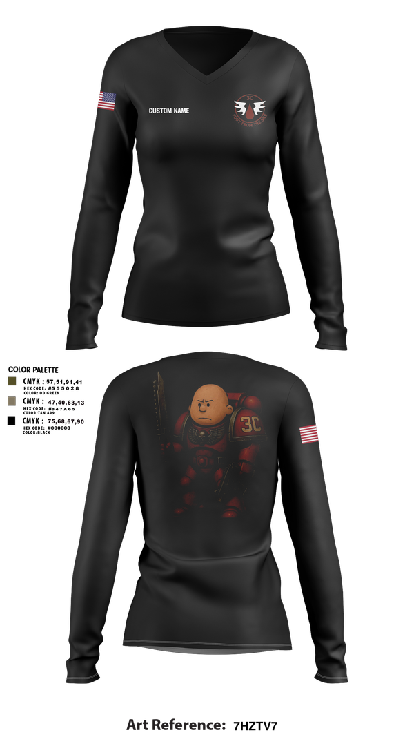 Womens Long Sleeve Vneck Shirt, CCo, 1-508PIR (OG), Army, Teamtime, Team time, sublimation, custom sports apparel, team uniforms, spirit wear, spiritwear, sports uniforms, custom shirts, team store, custom team store, fundraiser sports, apparel fundraiser