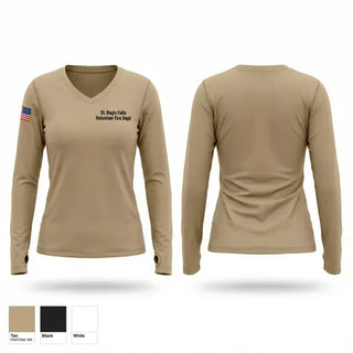 Womens Long Sleeve Vneck Shirt, St. Regis Falls Volunteer Fire Dept, Fire Department, Teamtime, Team time, sublimation, custom sports apparel, team uniforms, spirit wear, spiritwear, sports uniforms, custom shirts, team store, custom team store, fundraiser sports, apparel fundraiser