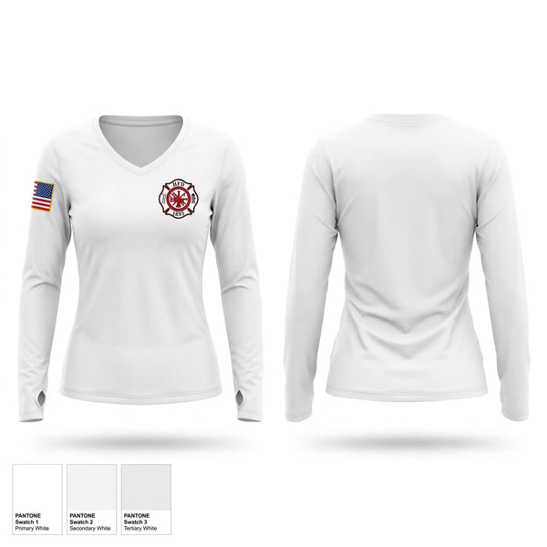 Womens Long Sleeve Vneck Shirt, HALLOCK, Fire Department, Teamtime, Team time, sublimation, custom sports apparel, team uniforms, spirit wear, spiritwear, sports uniforms, custom shirts, team store, custom team store, fundraiser sports, apparel fundraiser