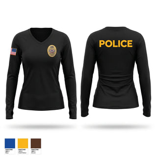 Womens Long Sleeve Vneck Shirt, Simla Police Department, Police, Teamtime, Team time, sublimation, custom sports apparel, team uniforms, spirit wear, spiritwear, sports uniforms, custom shirts, team store, custom team store, fundraiser sports, apparel fundraiser