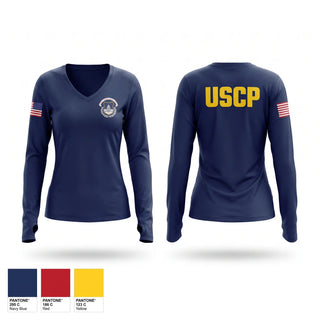 Womens Long Sleeve Vneck Shirt, USCP, Police, Teamtime, Team time, sublimation, custom sports apparel, team uniforms, spirit wear, spiritwear, sports uniforms, custom shirts, team store, custom team store, fundraiser sports, apparel fundraiser