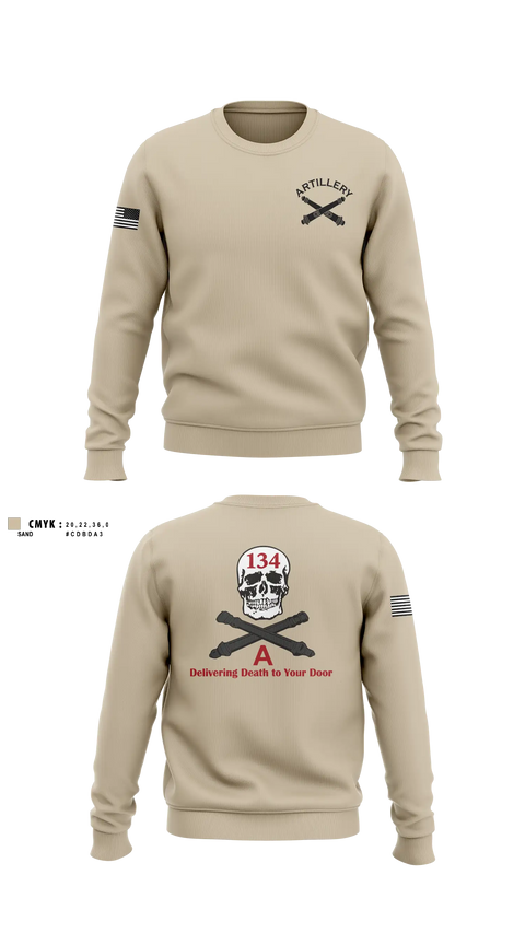 Crew Neck Sweatshirt, A Battery 1-134th Field Artillery, Army, Teamtime, Team time, sublimation, custom sports apparel, team uniforms, spirit wear, spiritwear, sports uniforms, custom shirts, team store, custom team store, fundraiser sports, apparel fundraiser