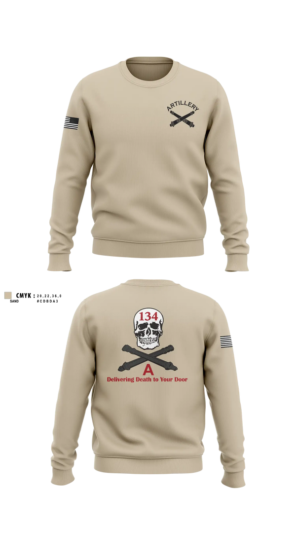 Crew Neck Sweatshirt, A Battery 1-134th Field Artillery, Army, Teamtime, Team time, sublimation, custom sports apparel, team uniforms, spirit wear, spiritwear, sports uniforms, custom shirts, team store, custom team store, fundraiser sports, apparel fundraiser
