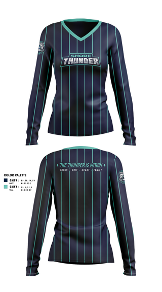 Womens Long Sleeve Vneck Shirt, Shore ThunderWicked Woman Welding, Softball, Teamtime, Team time, sublimation, custom sports apparel, team uniforms, spirit wear, spiritwear, sports uniforms, custom shirts, team store, custom team store, fundraiser sports, apparel fundraiser