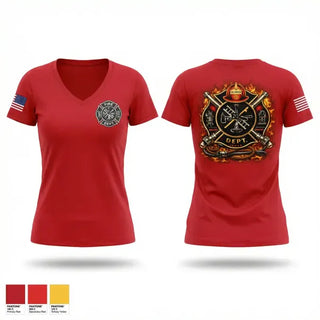 Womens Short Sleeve Vneck Shirt, Lucas Volunteer Fire Department, Fire Department, Teamtime, Team time, sublimation, custom sports apparel, team uniforms, spirit wear, spiritwear, sports uniforms, custom shirts, team store, custom team store, fundraiser sports, apparel fundraiser