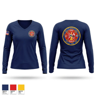 Womens Long Sleeve Vneck Shirt, FDNV FIRE & RESCUE 213, Fire Department, Teamtime, Team time, sublimation, custom sports apparel, team uniforms, spirit wear, spiritwear, sports uniforms, custom shirts, team store, custom team store, fundraiser sports, apparel fundraiser
