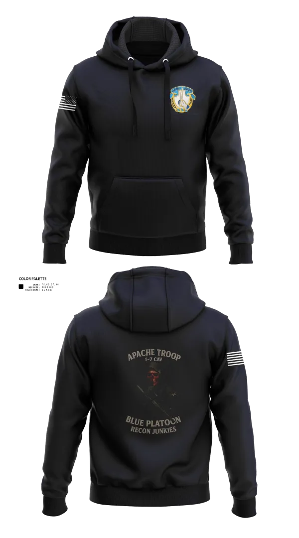 Hoodie, 1-7 Cavlary Division Apache Troop Blue Platoon Recon Junkies, Army, Teamtime, Team time, sublimation, custom sports apparel, team uniforms, spirit wear, spiritwear, sports uniforms, custom shirts, team store, custom team store, fundraiser sports, apparel fundraiser