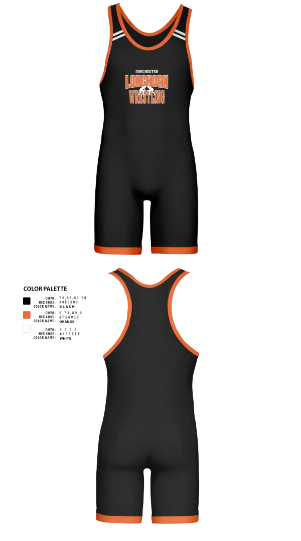 Wrestling Singlet, Dorchester Longhorn Wrestling, Wrestling, Teamtime, Team time, sublimation, custom sports apparel, team uniforms, spirit wear, spiritwear, sports uniforms, custom shirts, team store, custom team store, fundraiser sports, apparel fundraiser