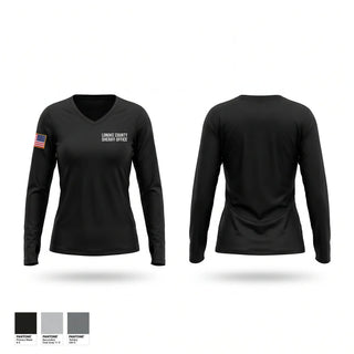 Womens Long Sleeve Vneck Shirt, Lonoke County Sheriff Office, Police, Teamtime, Team time, sublimation, custom sports apparel, team uniforms, spirit wear, spiritwear, sports uniforms, custom shirts, team store, custom team store, fundraiser sports, apparel fundraiser