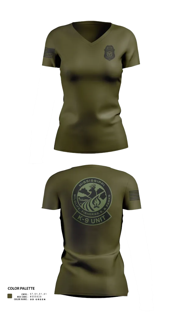 MDWFP K9 21939837 Women's Short Sleeve V-neck Shirt - 201