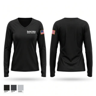 Womens Long Sleeve Vneck Shirt, Boston Police Harbor Patrol Unit, Police, Teamtime, Team time, sublimation, custom sports apparel, team uniforms, spirit wear, spiritwear, sports uniforms, custom shirts, team store, custom team store, fundraiser sports, apparel fundraiser
