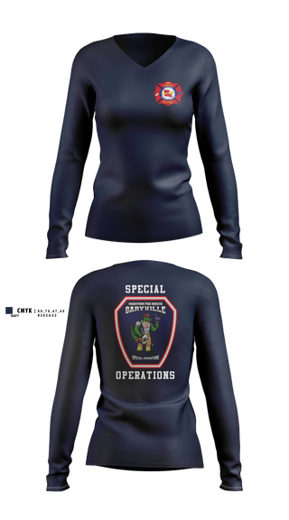 Womens Long Sleeve Vneck Shirt, Marathon Fire Rescue, Fire Department, Teamtime, Team time, sublimation, custom sports apparel, team uniforms, spirit wear, spiritwear, sports uniforms, custom shirts, team store, custom team store, fundraiser sports, apparel fundraiser