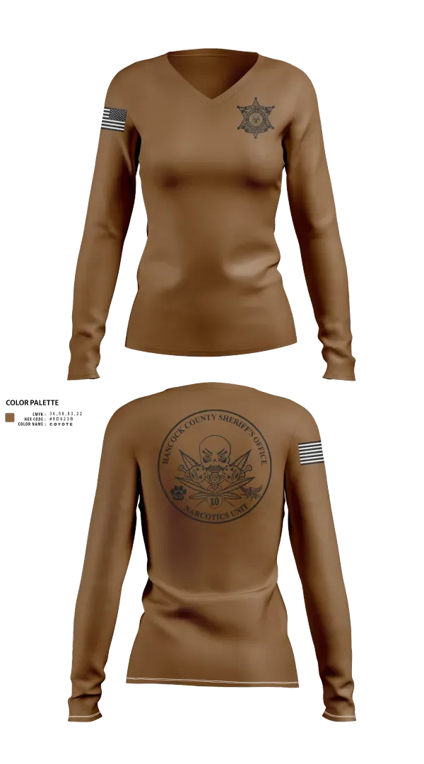 Womens Long Sleeve Vneck Shirt, Hancock County Sheriff’s Office, Police, Teamtime, Team time, sublimation, custom sports apparel, team uniforms, spirit wear, spiritwear, sports uniforms, custom shirts, team store, custom team store, fundraiser sports, apparel fundraiser