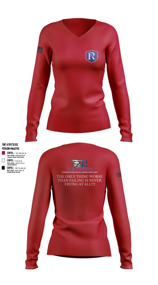 Womens Long Sleeve Vneck Shirt, RICS Raiders, Army, Teamtime, Team time, sublimation, custom sports apparel, team uniforms, spirit wear, spiritwear, sports uniforms, custom shirts, team store, custom team store, fundraiser sports, apparel fundraiser