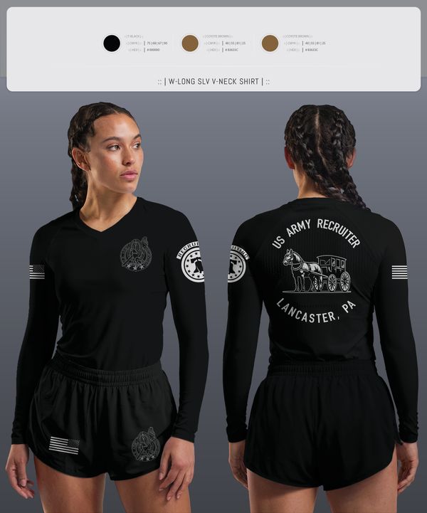 Womens Long Sleeve Vneck Shirt, LANCASTE, PA RECRUITING, , Teamtime, Team time, sublimation, custom sports apparel, team uniforms, spirit wear, spiritwear, sports uniforms, custom shirts, team store, custom team store, fundraiser sports, apparel fundraiser