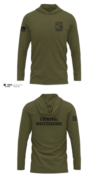 Long Sleeve hooded sunshirt, Criminal Investigations Unit, Police, Teamtime, Team time, sublimation, custom sports apparel, team uniforms, spirit wear, spiritwear, sports uniforms, custom shirts, team store, custom team store, fundraiser sports, apparel fundraiser