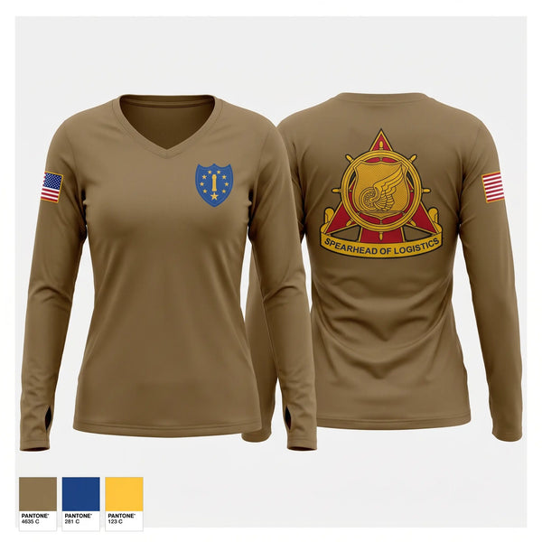 Womens Long Sleeve Vneck Shirt, 744th FSC, National Guard, Teamtime, Team time, sublimation, custom sports apparel, team uniforms, spirit wear, spiritwear, sports uniforms, custom shirts, team store, custom team store, fundraiser sports, apparel fundraiser
