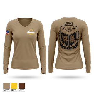 Womens Long Sleeve Vneck Shirt, Auxiliary, Army, Teamtime, Team time, sublimation, custom sports apparel, team uniforms, spirit wear, spiritwear, sports uniforms, custom shirts, team store, custom team store, fundraiser sports, apparel fundraiser