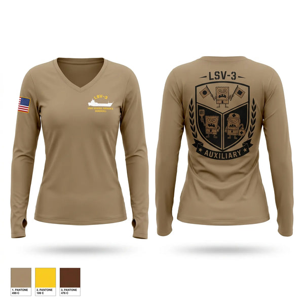 Womens Long Sleeve Vneck Shirt, Auxiliary, Army, Teamtime, Team time, sublimation, custom sports apparel, team uniforms, spirit wear, spiritwear, sports uniforms, custom shirts, team store, custom team store, fundraiser sports, apparel fundraiser