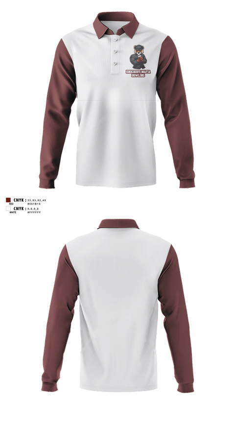 Long Sleeve Performance Polo, Knockout Mafia, Bowling, Teamtime, Team time, sublimation, custom sports apparel, team uniforms, spirit wear, spiritwear, sports uniforms, custom shirts, team store, custom team store, fundraiser sports, apparel fundraiser