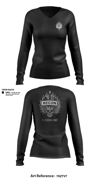 Womens Long Sleeve Vneck Shirt, HHC 1/109th INF, Army, Teamtime, Team time, sublimation, custom sports apparel, team uniforms, spirit wear, spiritwear, sports uniforms, custom shirts, team store, custom team store, fundraiser sports, apparel fundraiser