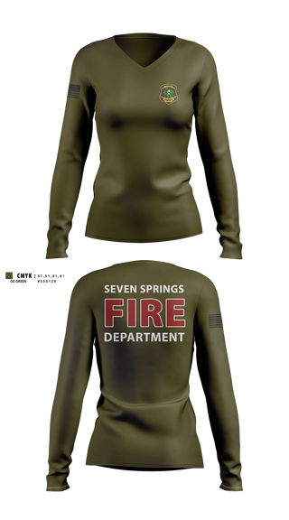 Womens Long Sleeve Vneck Shirt, Seven Springs, Fire Department, Teamtime, Team time, sublimation, custom sports apparel, team uniforms, spirit wear, spiritwear, sports uniforms, custom shirts, team store, custom team store, fundraiser sports, apparel fundraiser