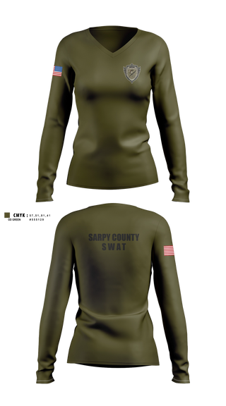 Womens Long Sleeve Vneck Shirt, Sarpy County SWAT, Police, Teamtime, Team time, sublimation, custom sports apparel, team uniforms, spirit wear, spiritwear, sports uniforms, custom shirts, team store, custom team store, fundraiser sports, apparel fundraiser