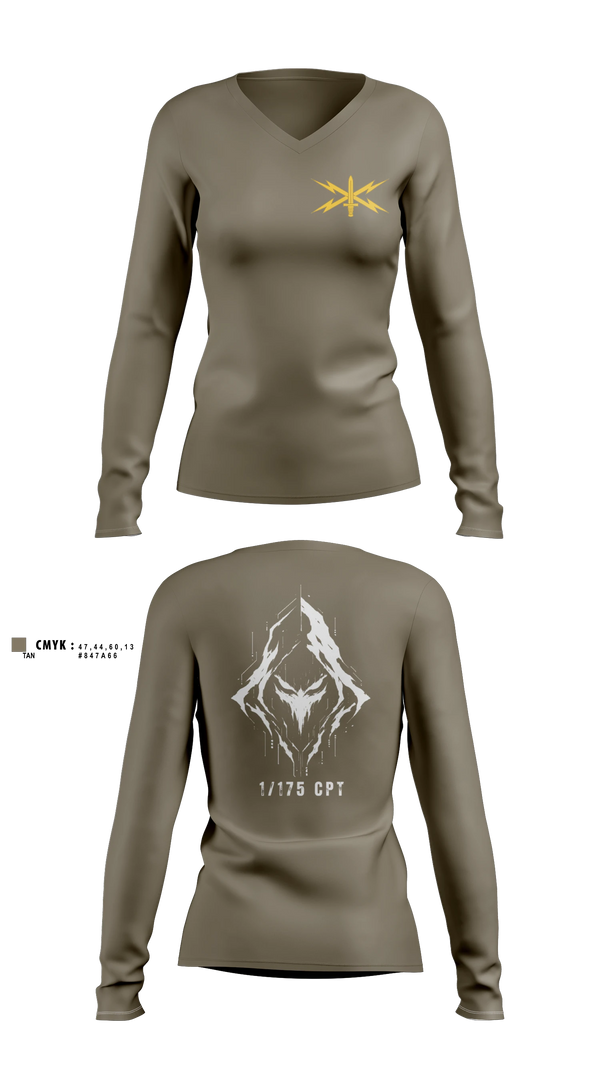 Womens Long Sleeve Vneck Shirt, 175 CPT, National Guard, Teamtime, Team time, sublimation, custom sports apparel, team uniforms, spirit wear, spiritwear, sports uniforms, custom shirts, team store, custom team store, fundraiser sports, apparel fundraiser