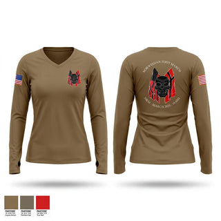 Womens Long Sleeve Vneck Shirt, Forged Gold Battalion, Army, Teamtime, Team time, sublimation, custom sports apparel, team uniforms, spirit wear, spiritwear, sports uniforms, custom shirts, team store, custom team store, fundraiser sports, apparel fundraiser