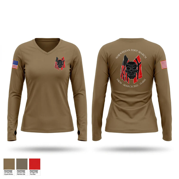 Womens Long Sleeve Vneck Shirt, Forged Gold Battalion, Army, Teamtime, Team time, sublimation, custom sports apparel, team uniforms, spirit wear, spiritwear, sports uniforms, custom shirts, team store, custom team store, fundraiser sports, apparel fundraiser