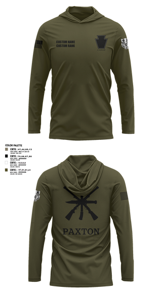 Long Sleeve Performance Shirt with hood, 2/112, Army, Teamtime, Team time, sublimation, custom sports apparel, team uniforms, spirit wear, spiritwear, sports uniforms, custom shirts, team store, custom team store, fundraiser sports, apparel fundraiser