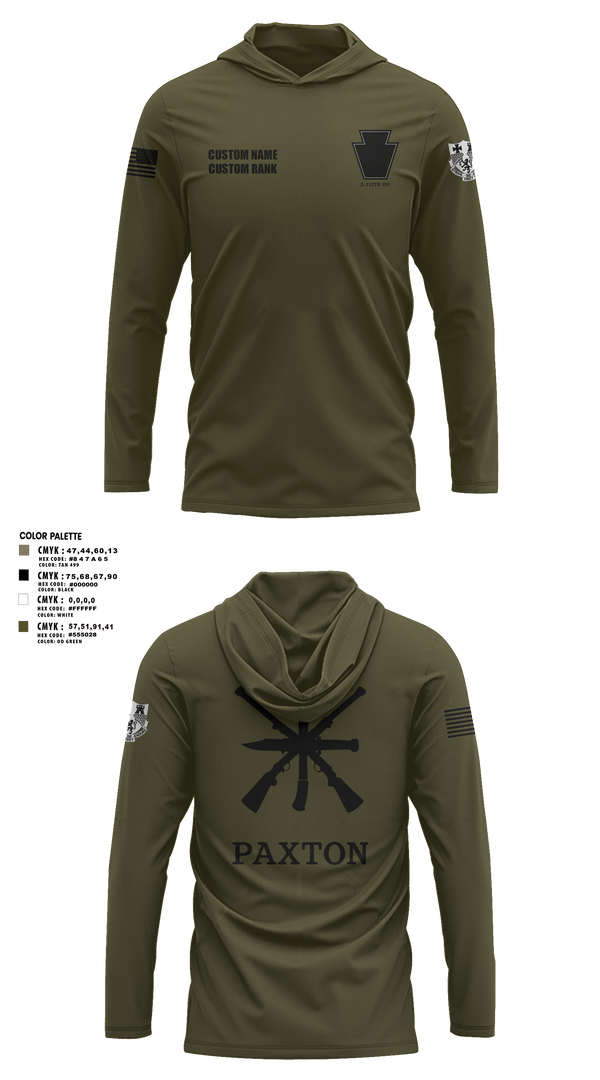 Long Sleeve Performance Shirt with hood, 2/112, Army, Teamtime, Team time, sublimation, custom sports apparel, team uniforms, spirit wear, spiritwear, sports uniforms, custom shirts, team store, custom team store, fundraiser sports, apparel fundraiser
