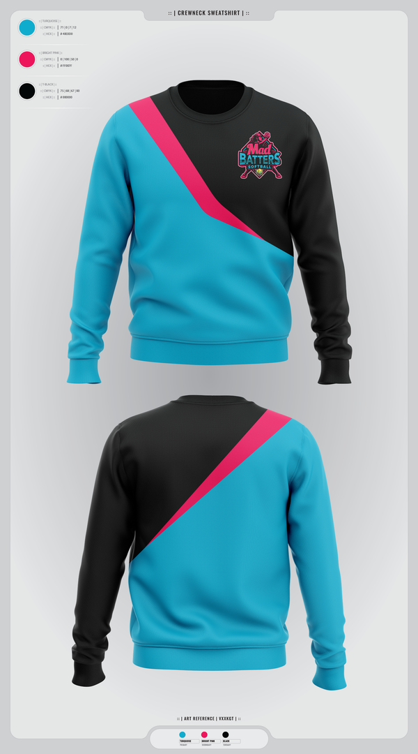 Crew Neck Sweatshirt, MadBatters Softball, Softball, Teamtime, Team time, sublimation, custom sports apparel, team uniforms, spirit wear, spiritwear, sports uniforms, custom shirts, team store, custom team store, fundraiser sports, apparel fundraiser
