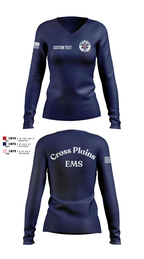 Womens Long Sleeve Vneck Shirt, Cross Plains Area EMS, EMS/EMT, Teamtime, Team time, sublimation, custom sports apparel, team uniforms, spirit wear, spiritwear, sports uniforms, custom shirts, team store, custom team store, fundraiser sports, apparel fundraiser