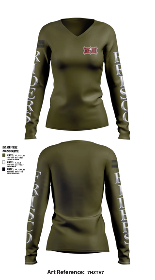 Womens Long Sleeve Vneck Shirt, VFW Riders Unit 17, Marines, Teamtime, Team time, sublimation, custom sports apparel, team uniforms, spirit wear, spiritwear, sports uniforms, custom shirts, team store, custom team store, fundraiser sports, apparel fundraiser