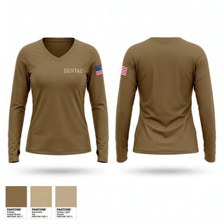 Womens Long Sleeve Vneck Shirt, DENTAC, Army, Teamtime, Team time, sublimation, custom sports apparel, team uniforms, spirit wear, spiritwear, sports uniforms, custom shirts, team store, custom team store, fundraiser sports, apparel fundraiser