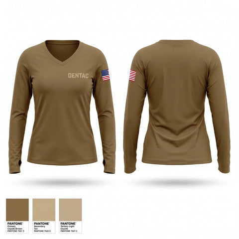 Womens Long Sleeve Vneck Shirt, DENTAC, Army, Teamtime, Team time, sublimation, custom sports apparel, team uniforms, spirit wear, spiritwear, sports uniforms, custom shirts, team store, custom team store, fundraiser sports, apparel fundraiser