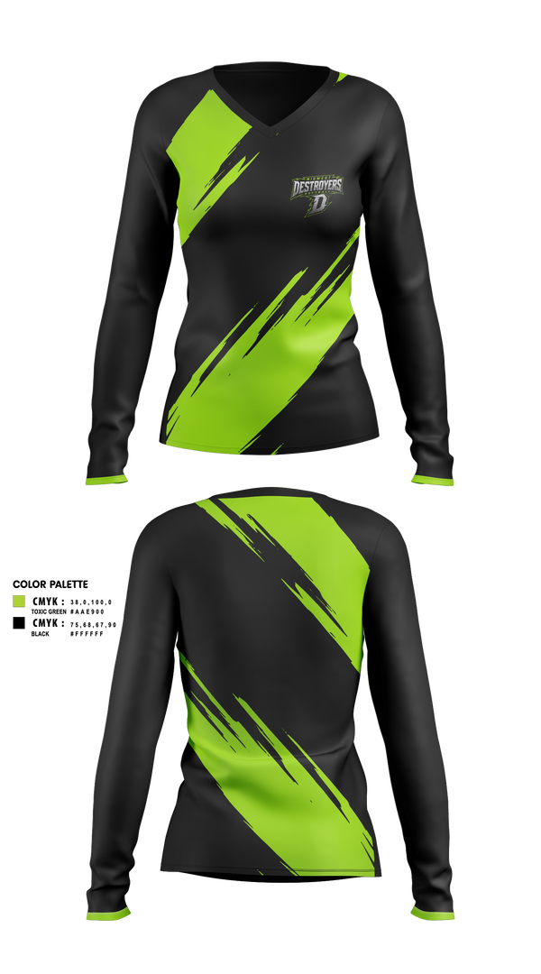 Womens Long Sleeve Vneck Shirt, Midwest Destroyers, Softball, Teamtime, Team time, sublimation, custom sports apparel, team uniforms, spirit wear, spiritwear, sports uniforms, custom shirts, team store, custom team store, fundraiser sports, apparel fundraiser