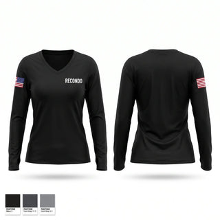 Womens Long Sleeve Vneck Shirt, RECONDO, Army, Teamtime, Team time, sublimation, custom sports apparel, team uniforms, spirit wear, spiritwear, sports uniforms, custom shirts, team store, custom team store, fundraiser sports, apparel fundraiser