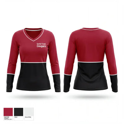 Sandy Creek Cougars 64074372 Women's Long Sleeve V-neck Shirt - 1