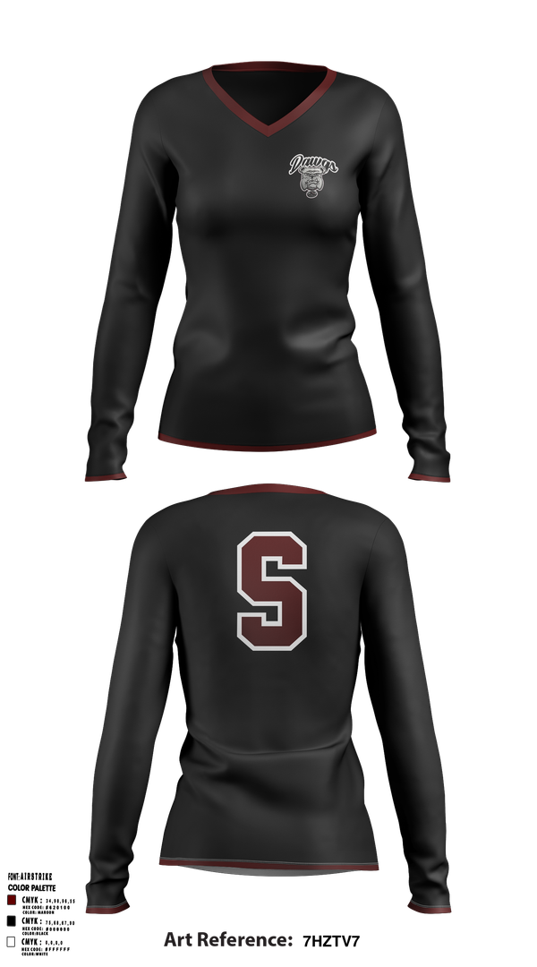 Womens Long Sleeve Vneck Shirt, Sobrato HS Bulldogs, , Teamtime, Team time, sublimation, custom sports apparel, team uniforms, spirit wear, spiritwear, sports uniforms, custom shirts, team store, custom team store, fundraiser sports, apparel fundraiser
