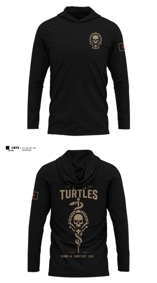 Long Sleeve Performance Shirt with hood, War turtles, Army, Teamtime, Team time, sublimation, custom sports apparel, team uniforms, spirit wear, spiritwear, sports uniforms, custom shirts, team store, custom team store, fundraiser sports, apparel fundraiser