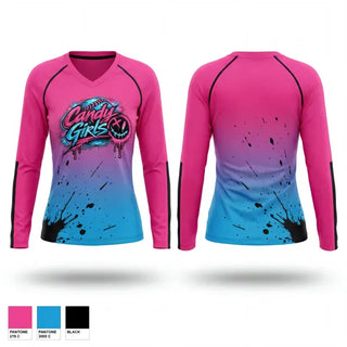 Womens Long Sleeve Vneck Shirt, Candy Girls, Softball, Teamtime, Team time, sublimation, custom sports apparel, team uniforms, spirit wear, spiritwear, sports uniforms, custom shirts, team store, custom team store, fundraiser sports, apparel fundraiser