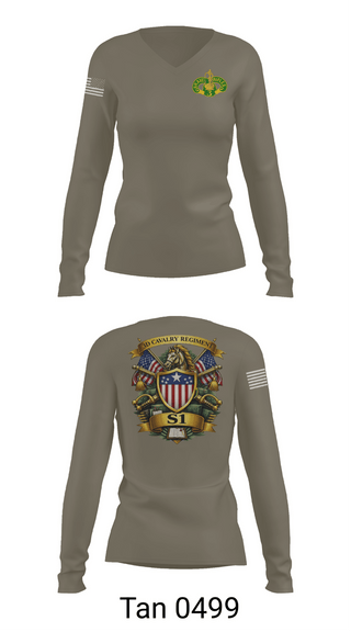 Womens Long Sleeve Vneck Shirt, 3d Regiment Cavalry, Army, Teamtime, Team time, sublimation, custom sports apparel, team uniforms, spirit wear, spiritwear, sports uniforms, custom shirts, team store, custom team store, fundraiser sports, apparel fundraiser