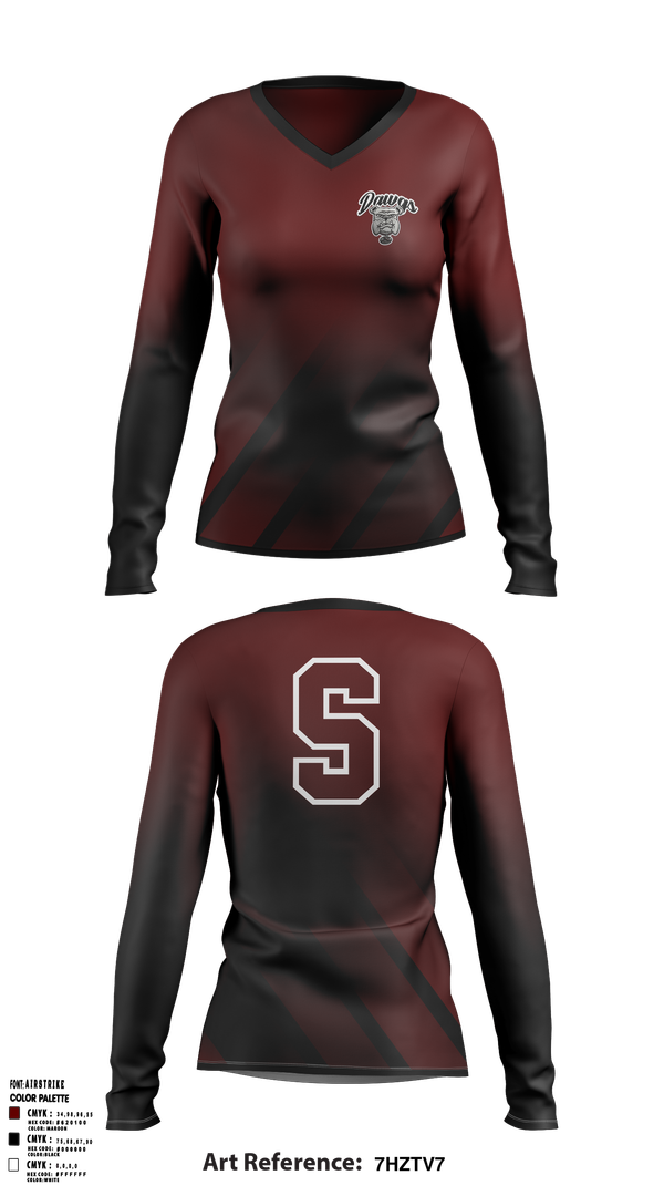 Womens Long Sleeve Vneck Shirt, Sobrato HS Bulldogs, , Teamtime, Team time, sublimation, custom sports apparel, team uniforms, spirit wear, spiritwear, sports uniforms, custom shirts, team store, custom team store, fundraiser sports, apparel fundraiser
