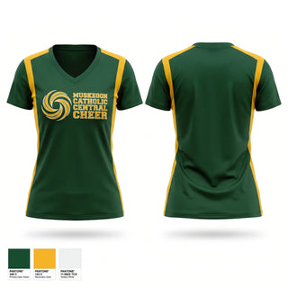 Womens Short Sleeve Vneck Shirt, Muskegon Catholic Central Cheer, Cheer, Teamtime, Team time, sublimation, custom sports apparel, team uniforms, spirit wear, spiritwear, sports uniforms, custom shirts, team store, custom team store, fundraiser sports, apparel fundraiser
