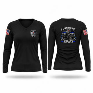 Womens Long Sleeve Vneck Shirt, Logansport Swat, Police, Teamtime, Team time, sublimation, custom sports apparel, team uniforms, spirit wear, spiritwear, sports uniforms, custom shirts, team store, custom team store, fundraiser sports, apparel fundraiser