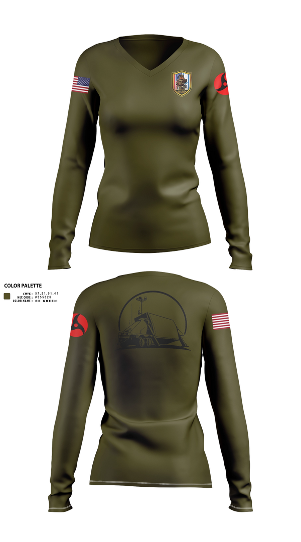 Womens Long Sleeve Vneck Shirt, 13th MDB, Army, Teamtime, Team time, sublimation, custom sports apparel, team uniforms, spirit wear, spiritwear, sports uniforms, custom shirts, team store, custom team store, fundraiser sports, apparel fundraiser